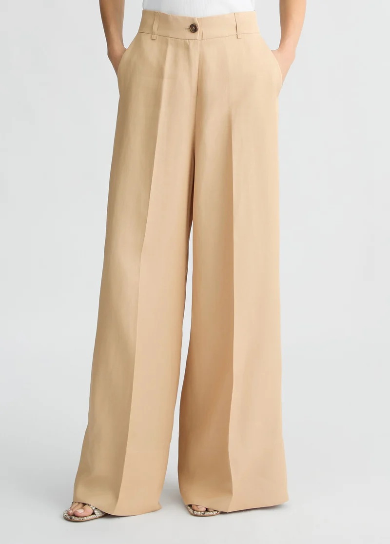 Beige Wide-Leg Trousers
