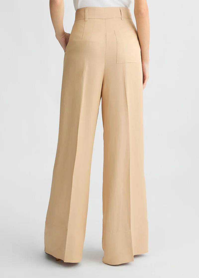 Beige Wide-Leg Trousers