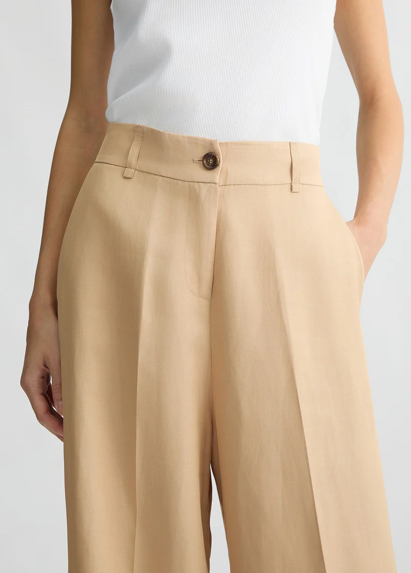 Beige Wide-Leg Trousers