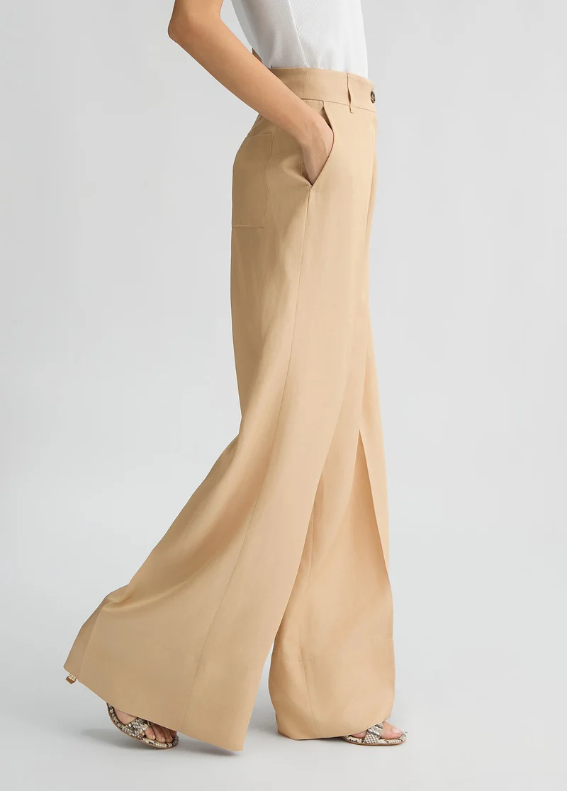 Beige Wide-Leg Trousers
