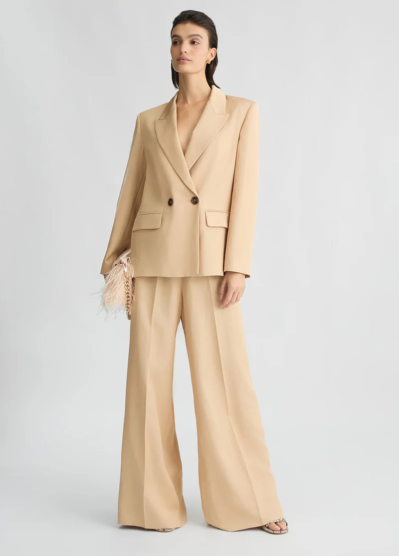 Beige Wide-Leg Trousers