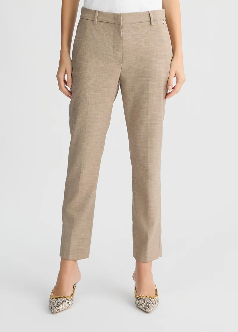 Beige High-Rise Trousers