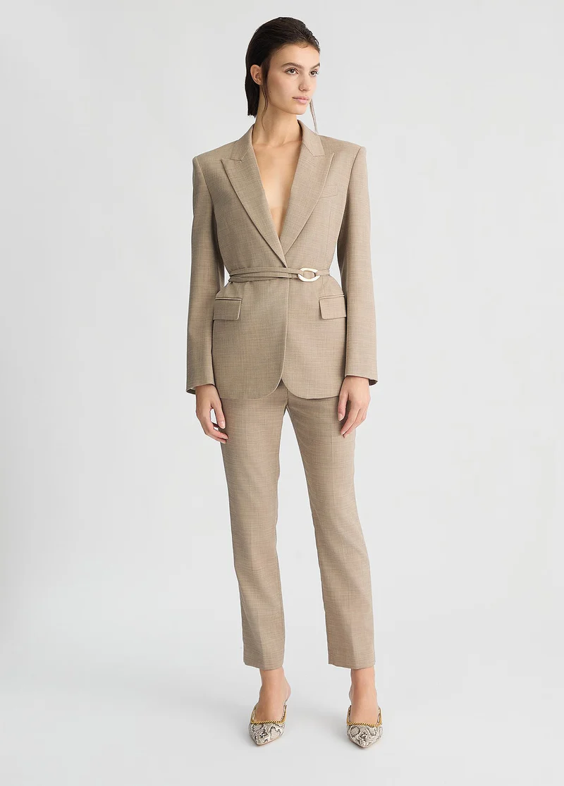 Beige High-Rise Trousers