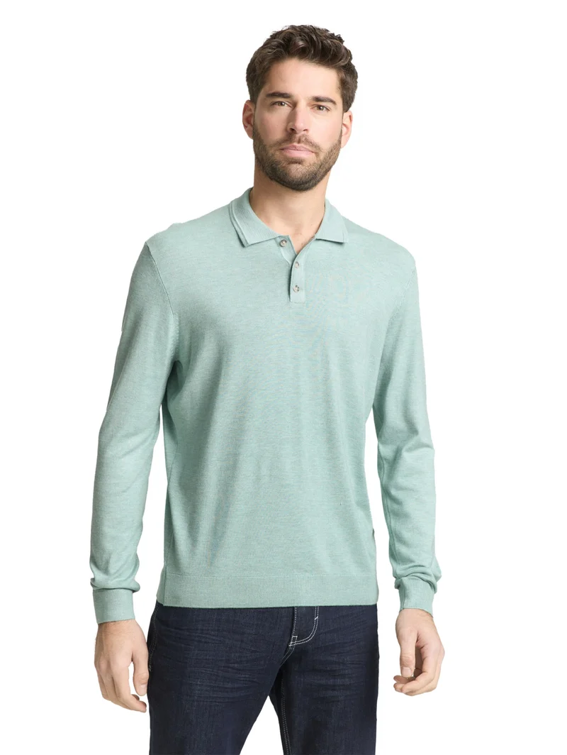 soft knit polo, soft greyish green melange