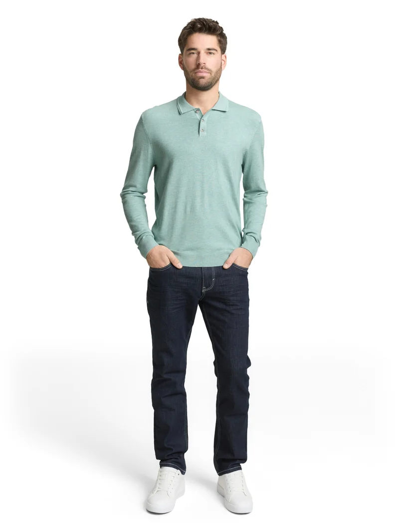 soft knit polo, soft greyish green melange