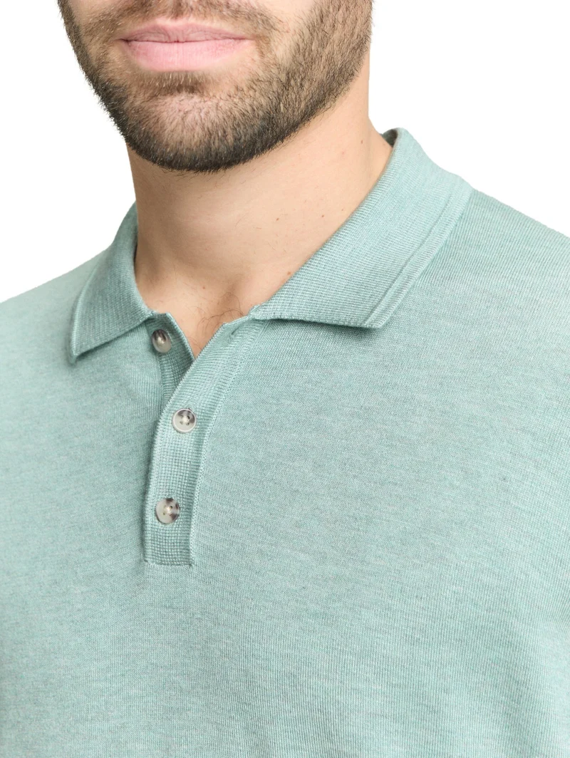soft knit polo, soft greyish green melange