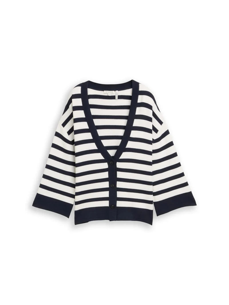 knit milano cardigan, white sky blue knit stripe