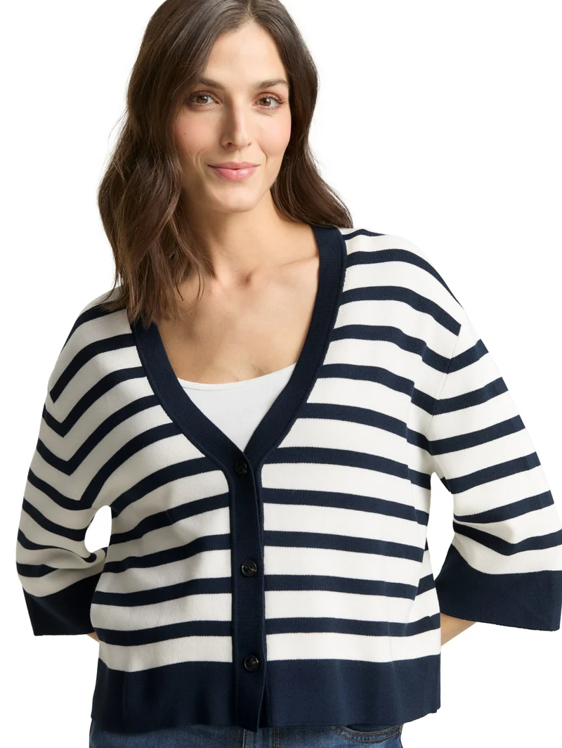 knit milano cardigan, white sky blue knit stripe