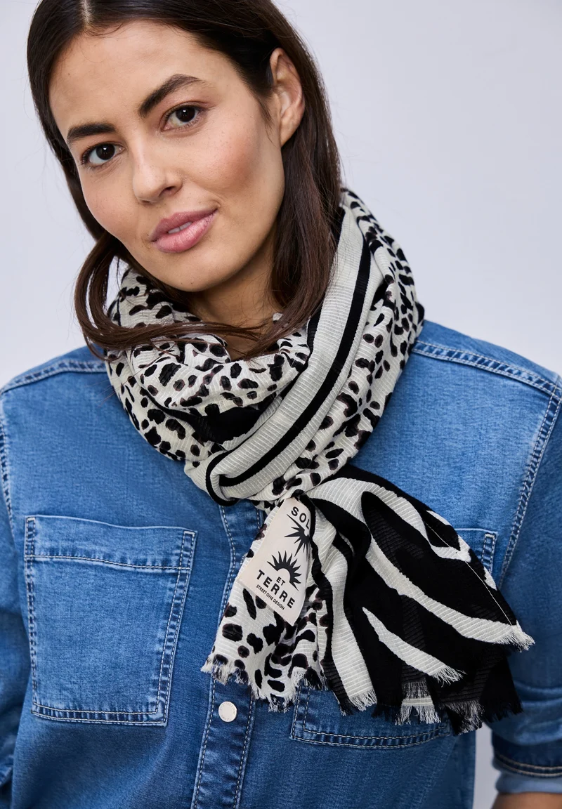 OP_Printed Textured Longscarf, Black
