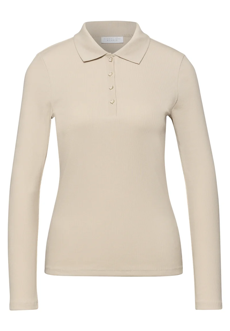 LTD QR_Studio_rib polo shirt w, stone sand mel.