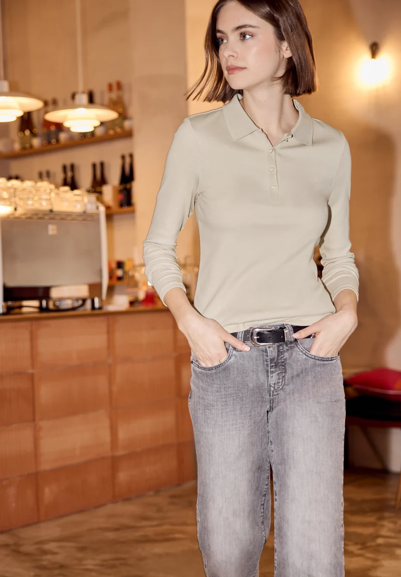 LTD QR_Studio_rib polo shirt w, stone sand mel.