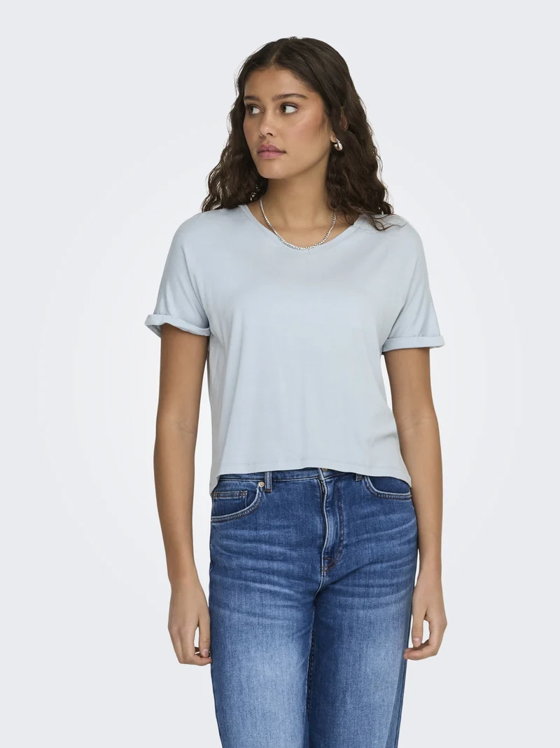 JDYSISSY S/S V-NECK TOP JRS DIA, Cashmere Blue