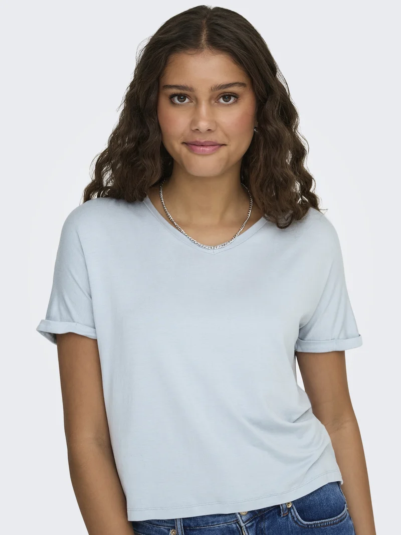 JDYSISSY S/S V-NECK TOP JRS DIA, Cashmere Blue