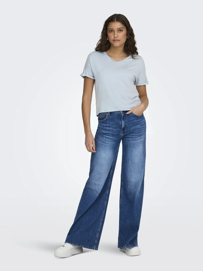 JDYSISSY S/S V-NECK TOP JRS DIA, Cashmere Blue