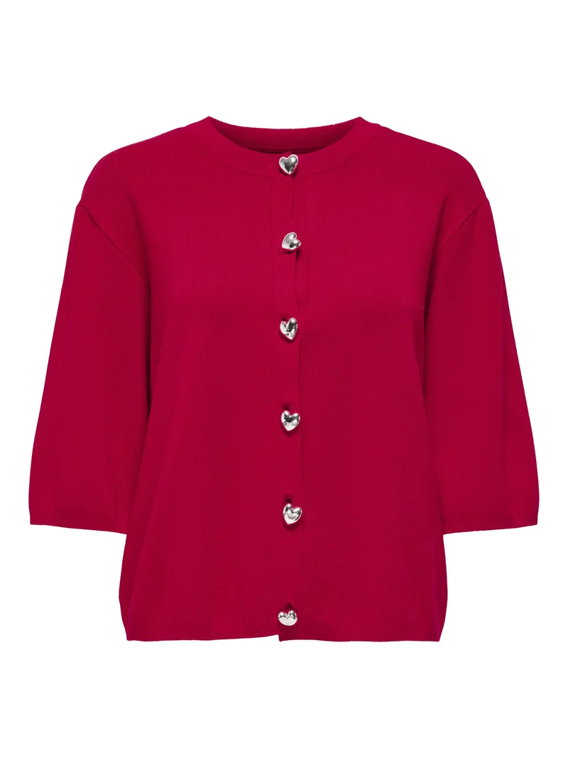 ONLMAISIE 2/4 O-NECK CARDIGAN KNT, Barbados Cherry/Silver Heart button