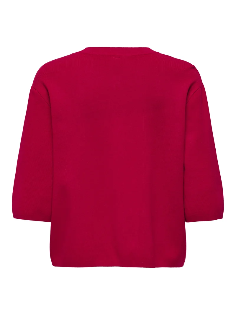 ONLMAISIE 2/4 O-NECK CARDIGAN KNT, Barbados Cherry/Silver Heart button