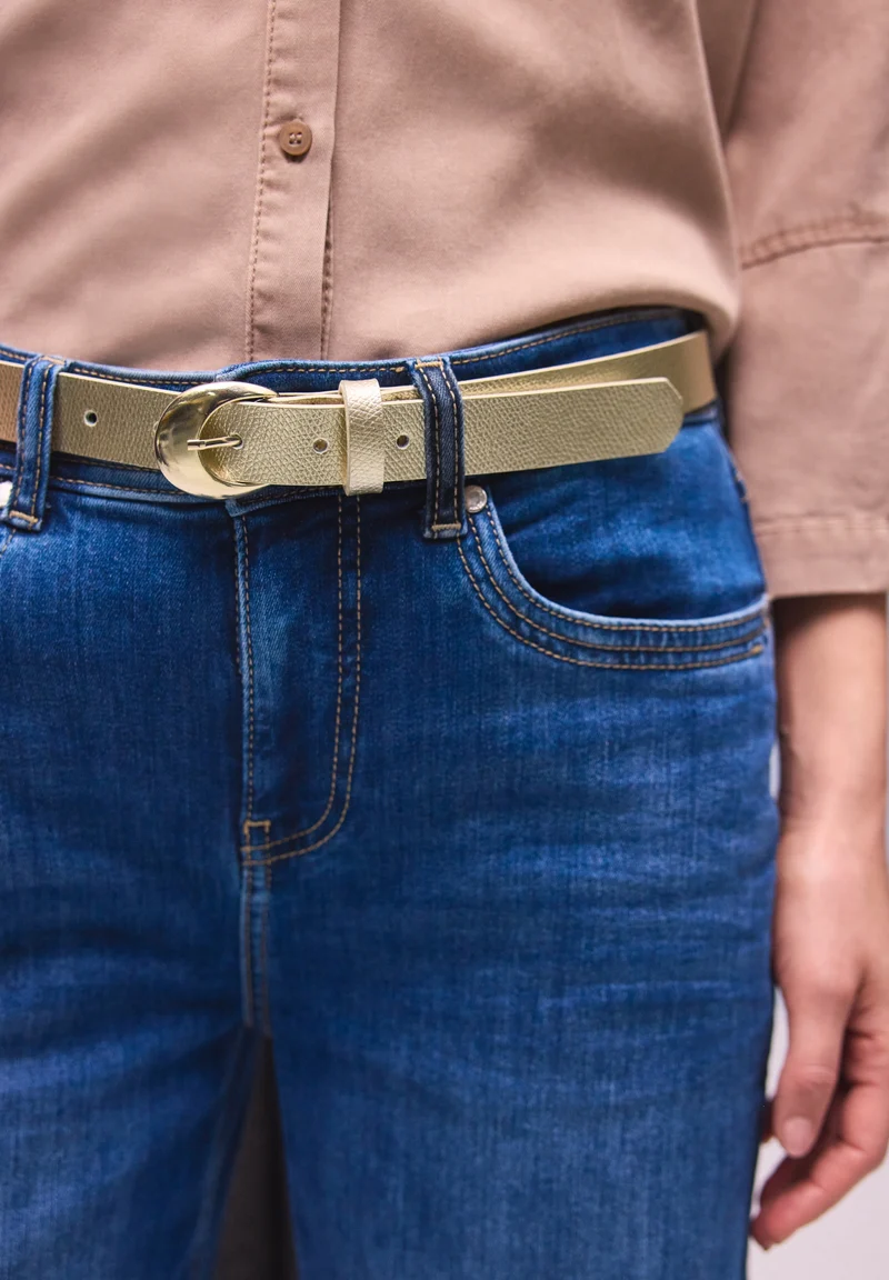OP_Structured Leather Belt Met, light gold dull