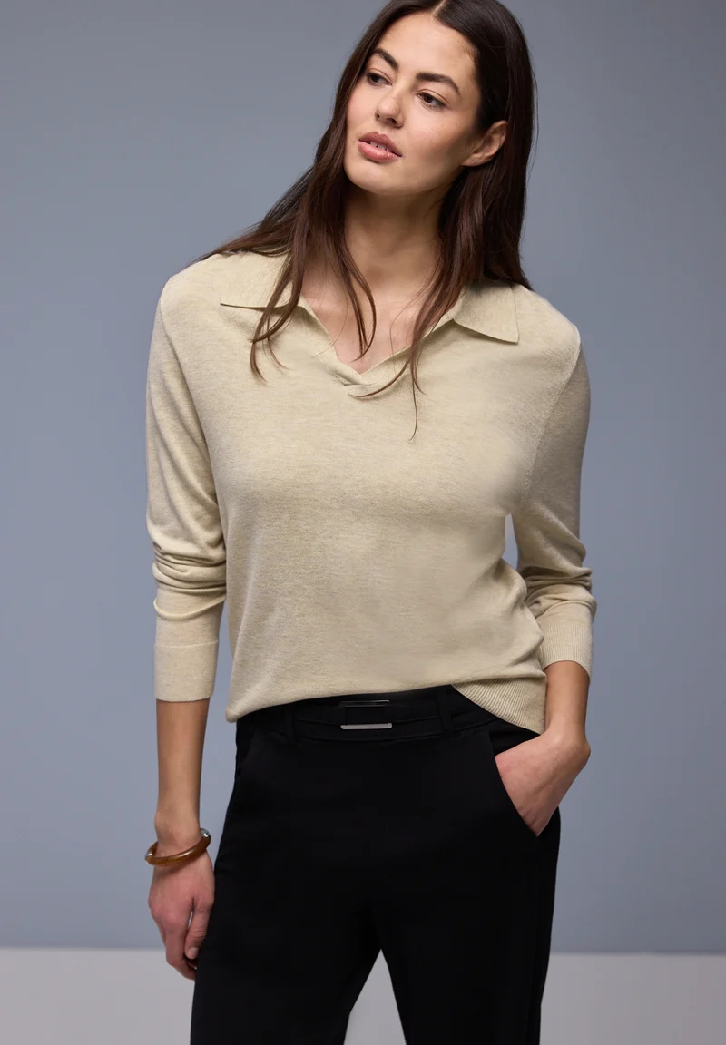 polo basic sweater, cotton beige mel.