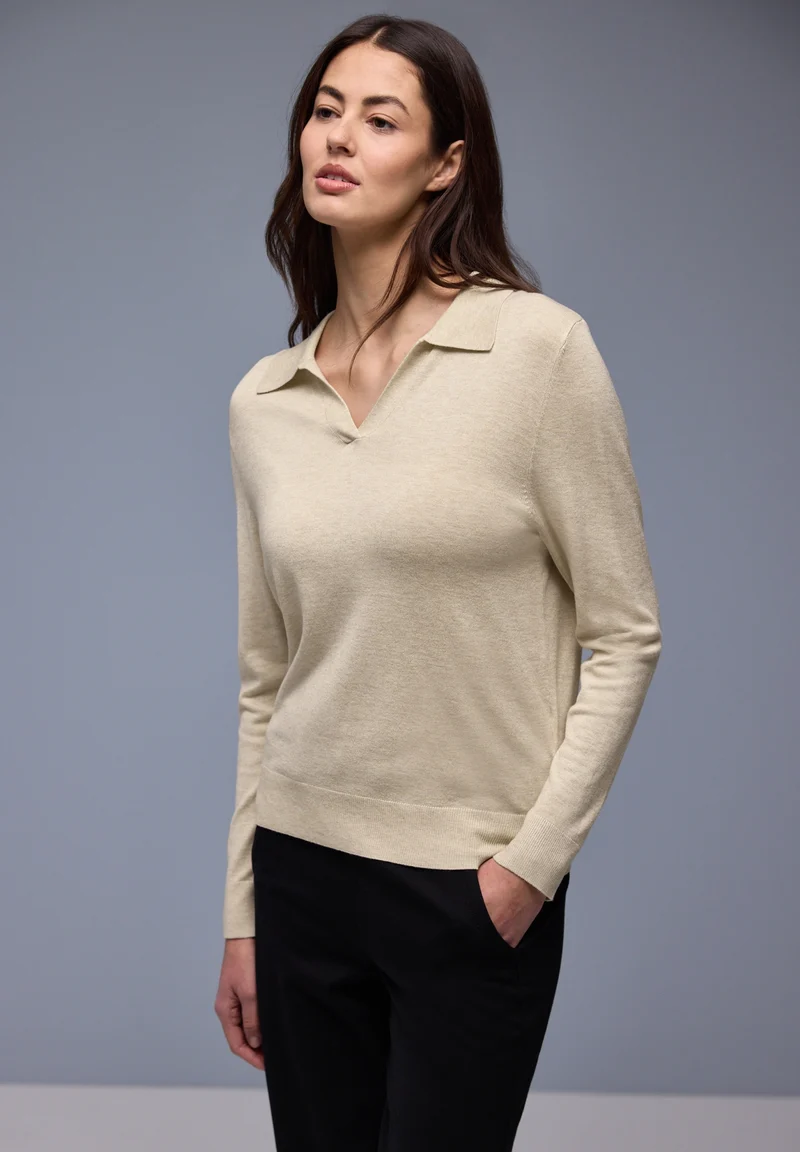 polo basic sweater, cotton beige mel.