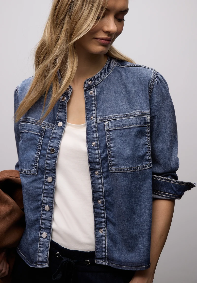 Style Denim-Blouse,mid blue, Medium Blue Soft washed