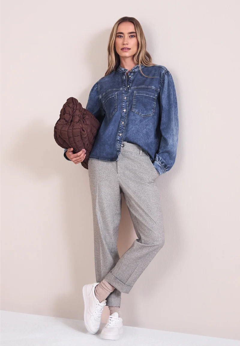 Style Denim-Blouse,mid blue, Medium Blue Soft washed