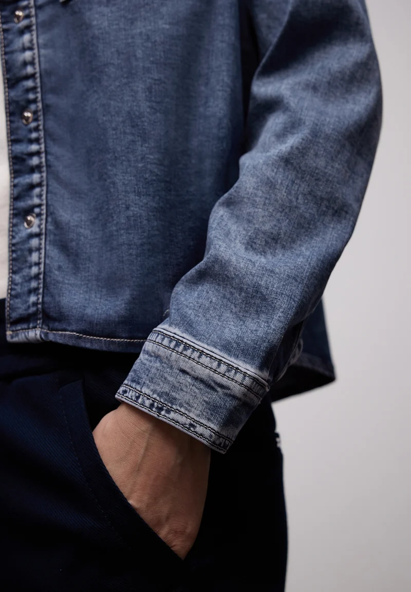 Style Denim-Blouse,mid blue, Medium Blue Soft washed