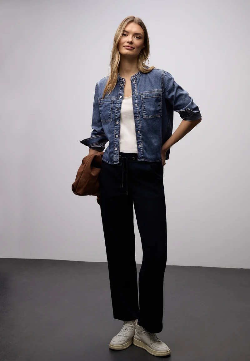 Style Denim-Blouse,mid blue, Medium Blue Soft washed