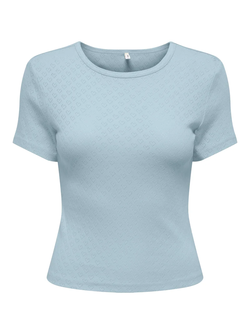 ONLMADISON S/S O-NECK BABY TEE JRS, Winter Sky/Heart pointelle