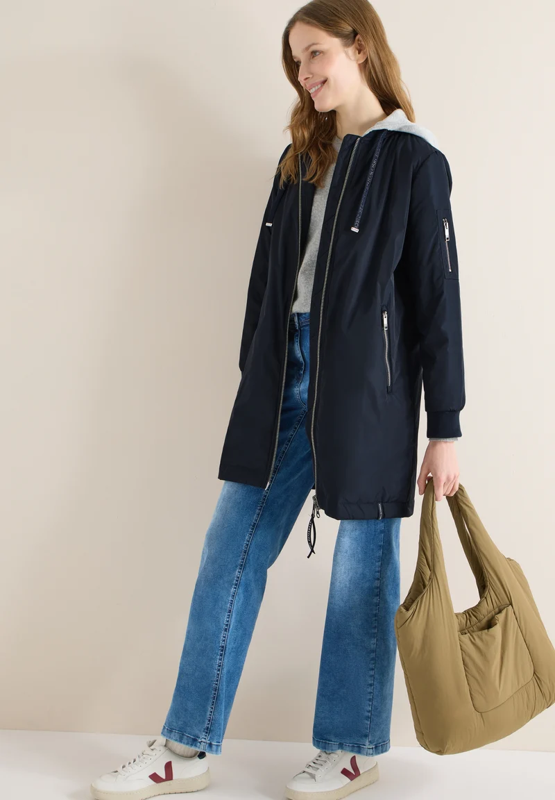 Long Blouson with sweat hood, blue navy