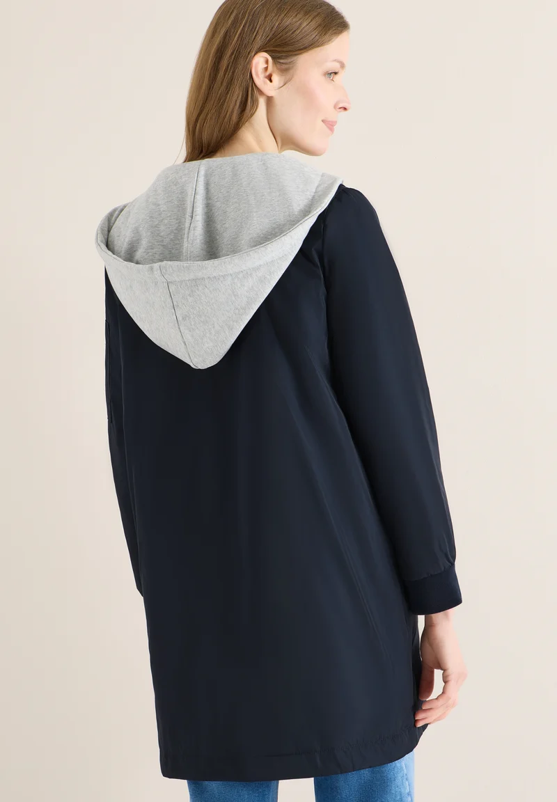 Long Blouson with sweat hood, blue navy