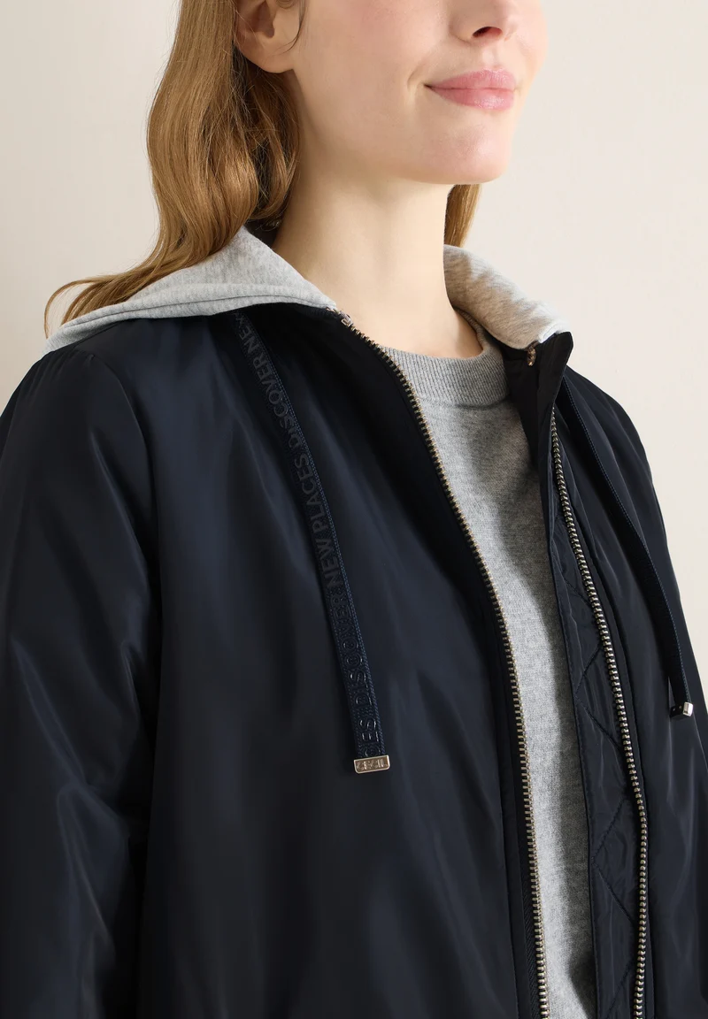 Long Blouson with sweat hood, blue navy
