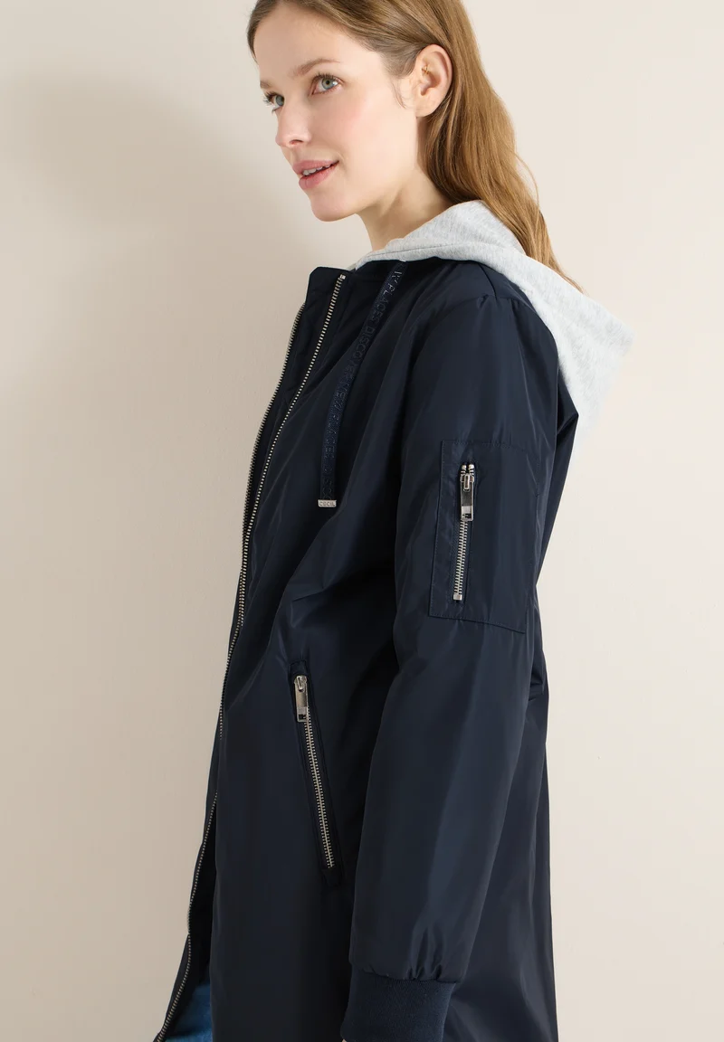 Long Blouson with sweat hood, blue navy