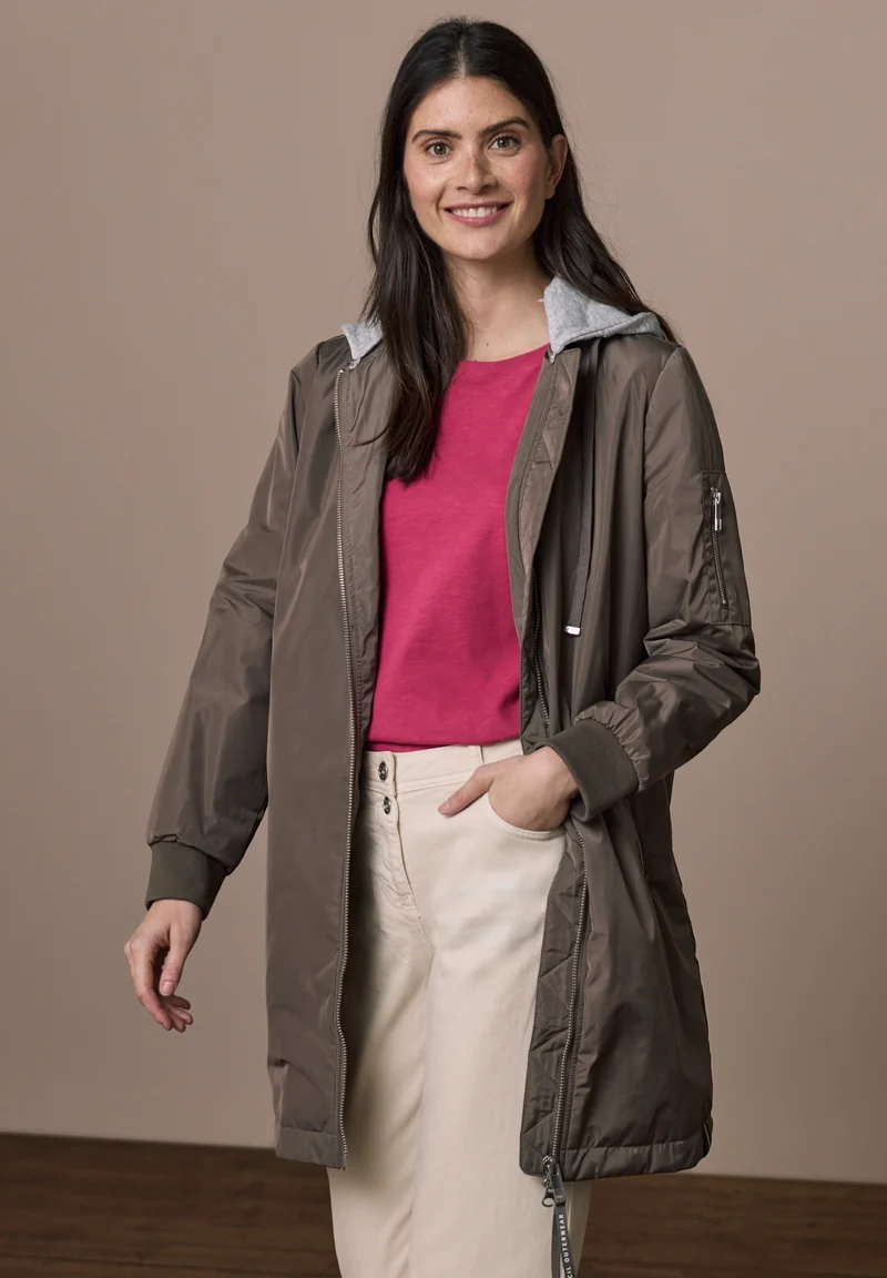 Long Blouson with sweat hood, mocha taupe