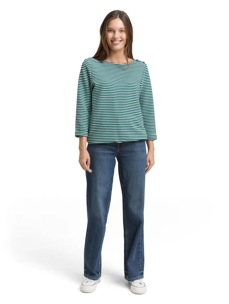 T-shirt structured, mint green regular stripe