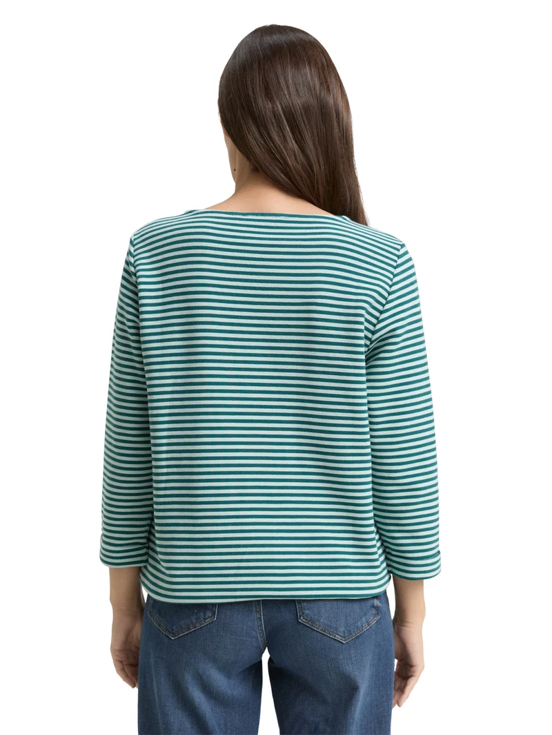 T-shirt structured, mint green regular stripe