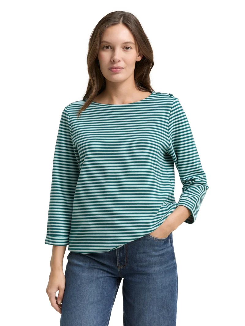 T-shirt structured, mint green regular stripe