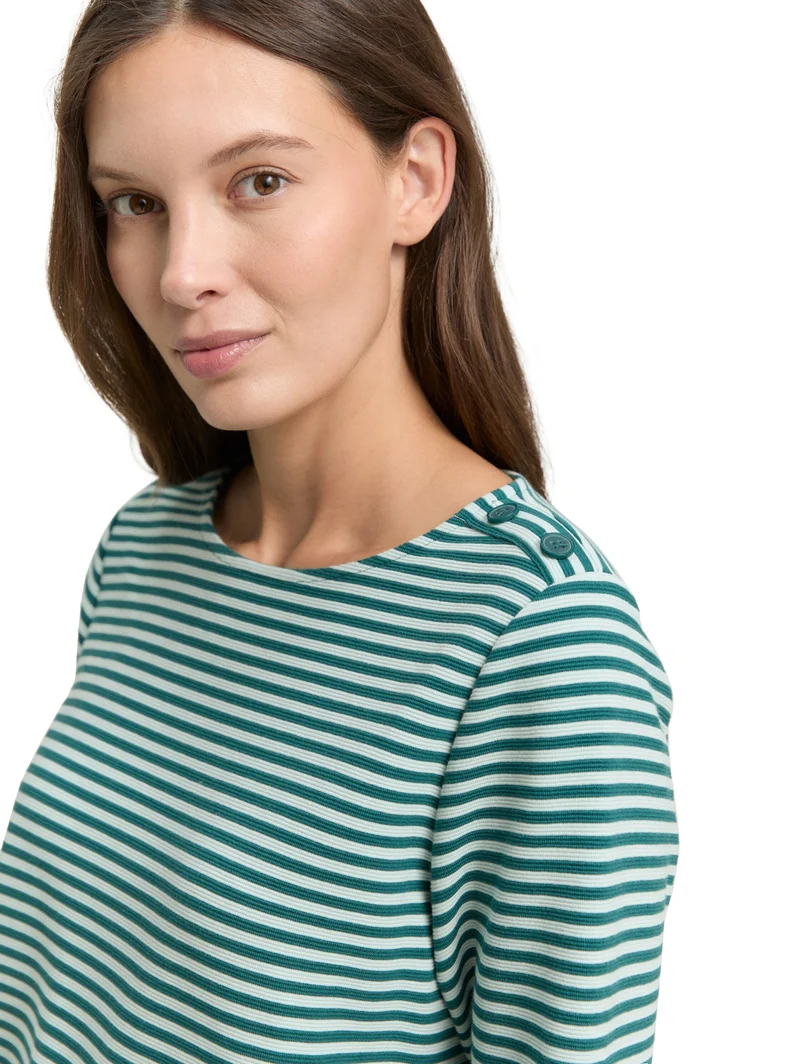 T-shirt structured, mint green regular stripe