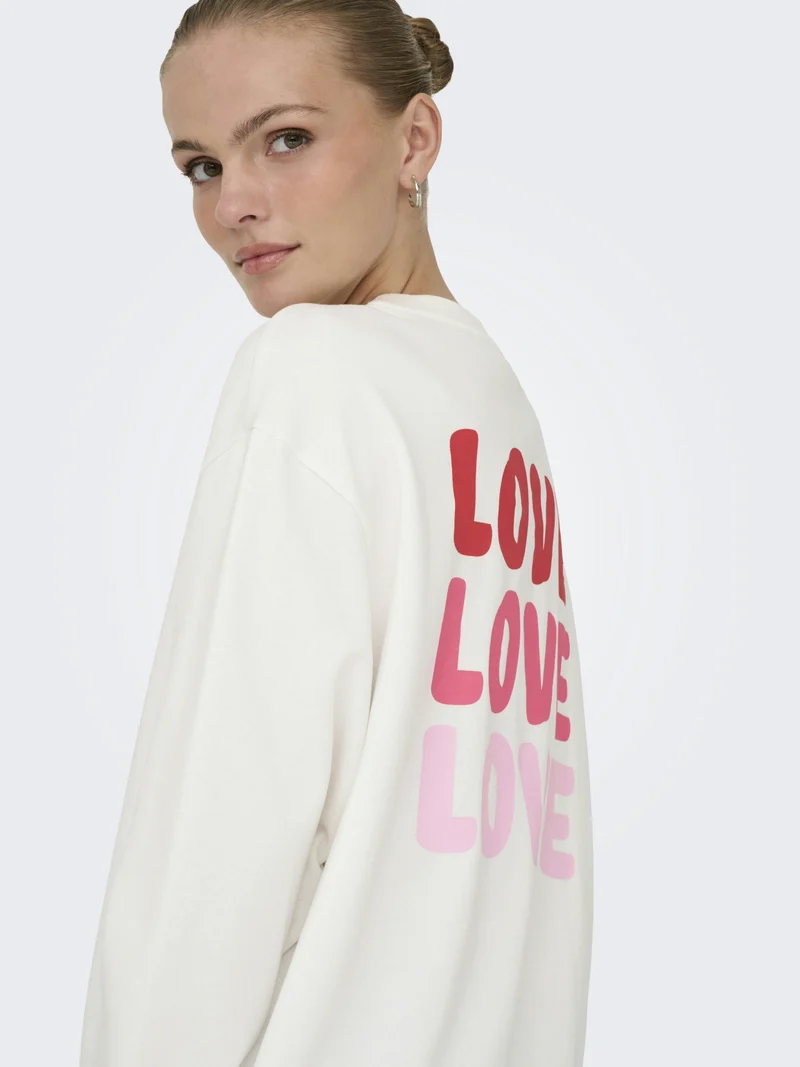 JDYNANNA LIFE L/S TEXT SWEAT JRS DI, Cloud Dancer/LOVE