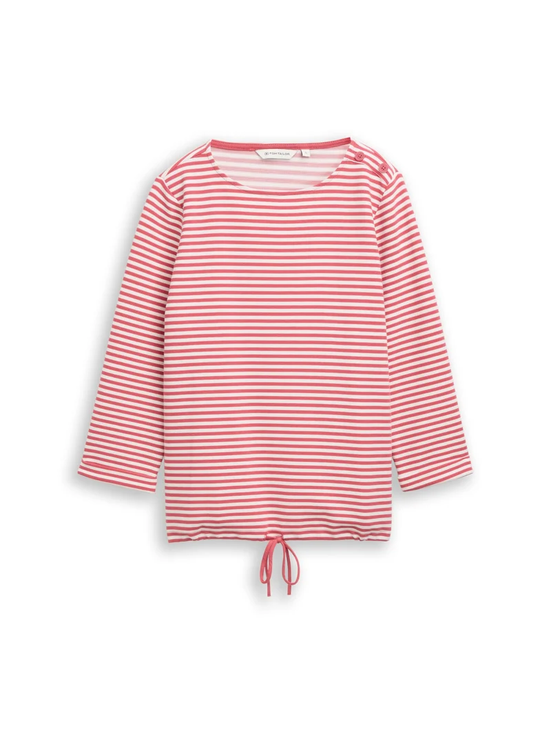 T-shirt structured, pink offwhite regular stripe