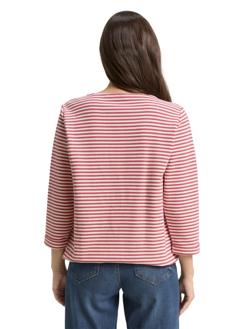 T-shirt structured, pink offwhite regular stripe
