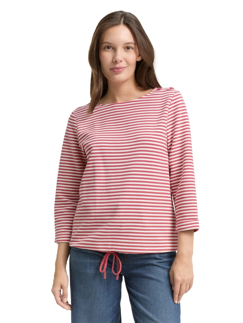 T-shirt structured, pink offwhite regular stripe