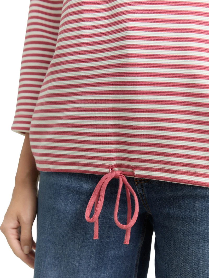 T-shirt structured, pink offwhite regular stripe