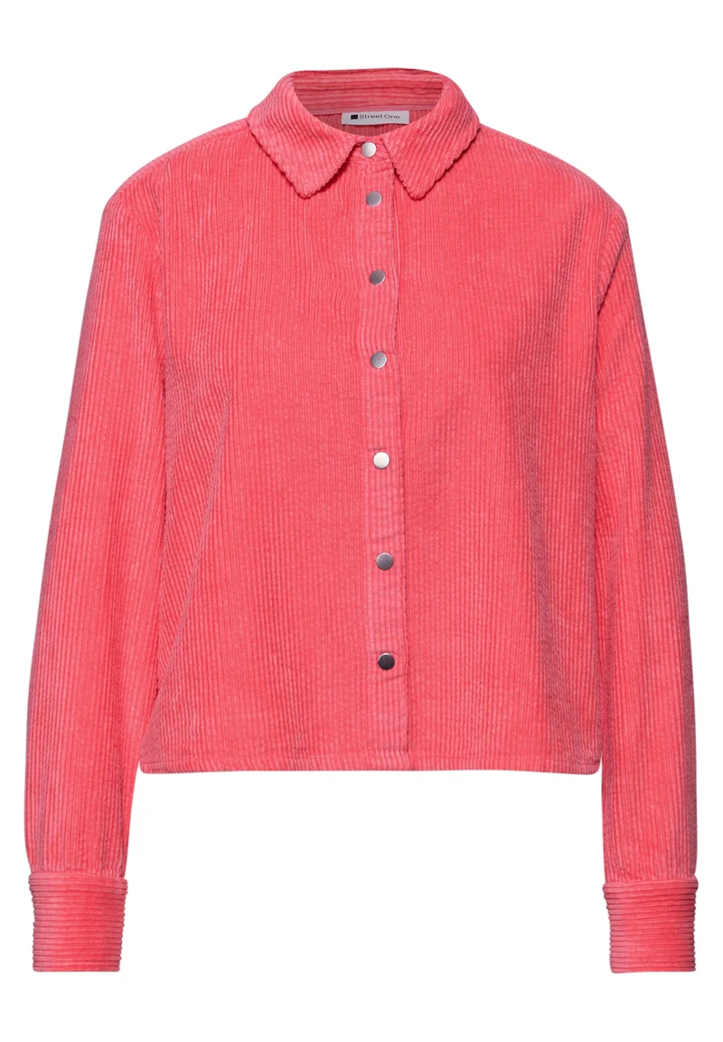 QR Corduroy shirtcollar blouse, striking coral