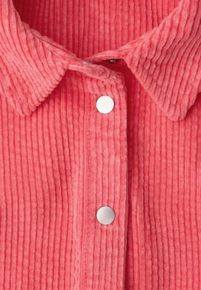 QR Corduroy shirtcollar blouse, striking coral