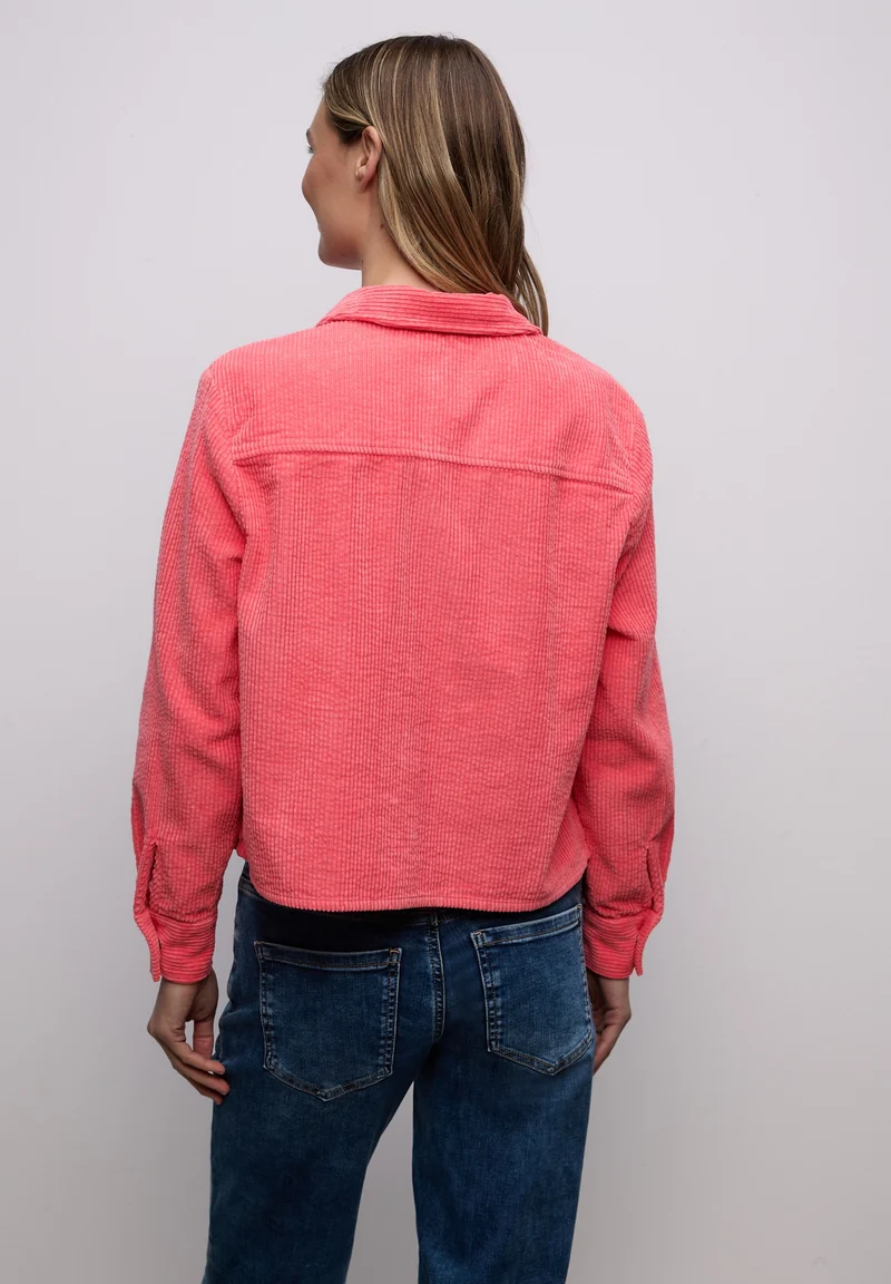 QR Corduroy shirtcollar blouse, striking coral
