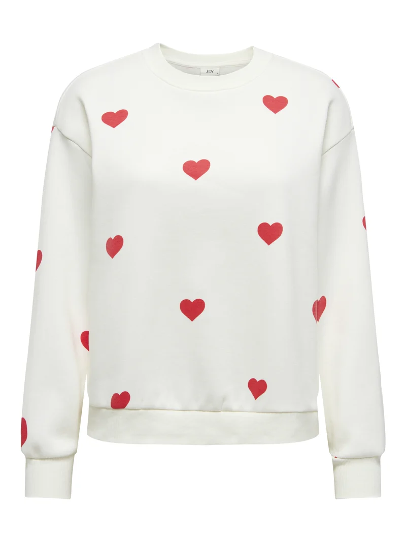 JDYNANNA LIFE L/S TEXT SWEAT JRS DI, Cloud Dancer/RED HEART