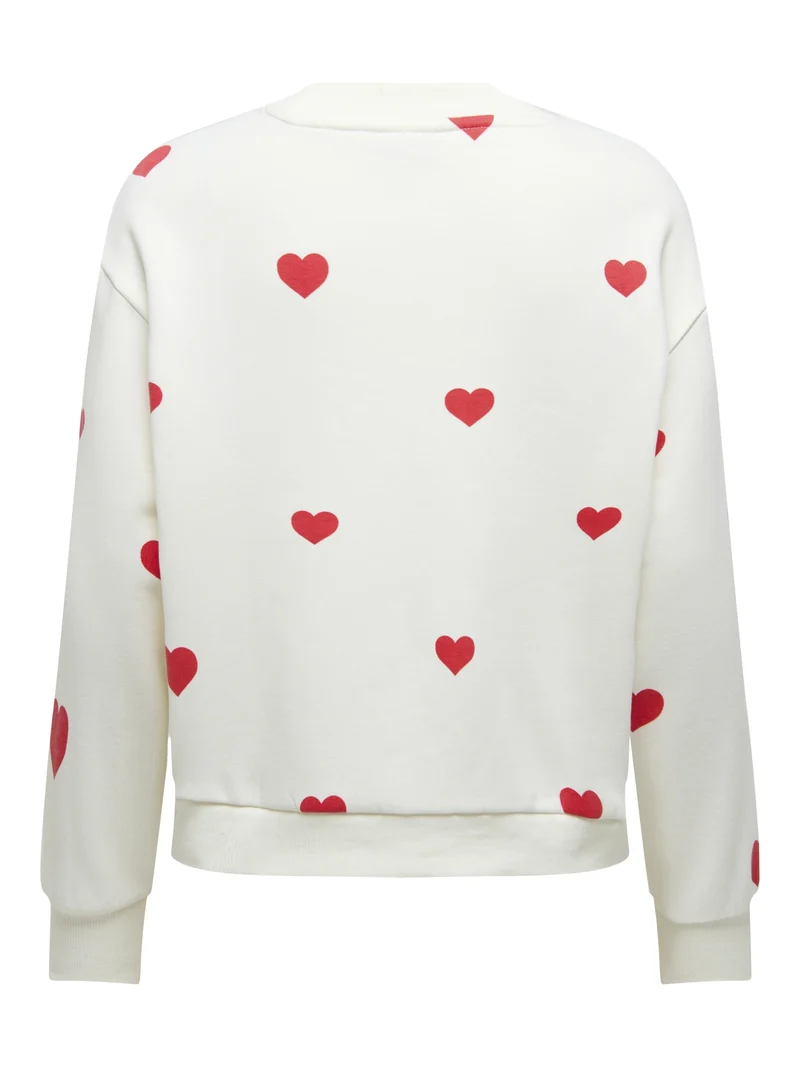 JDYNANNA LIFE L/S TEXT SWEAT JRS DI, Cloud Dancer/RED HEART