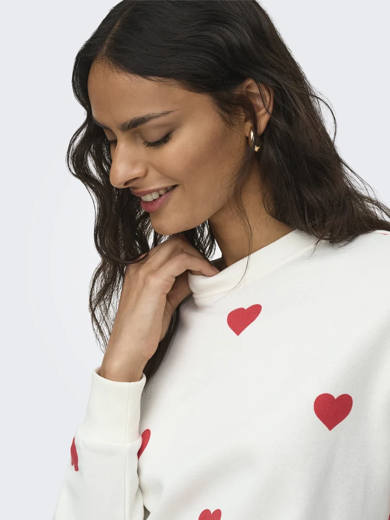 JDYNANNA LIFE L/S TEXT SWEAT JRS DI, Cloud Dancer/RED HEART