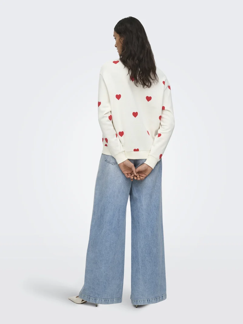 JDYNANNA LIFE L/S TEXT SWEAT JRS DI, Cloud Dancer/RED HEART