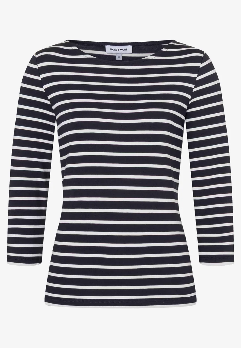 Striped Shirt, 3/4 Sleeve, marine offwhite irregular stripe je